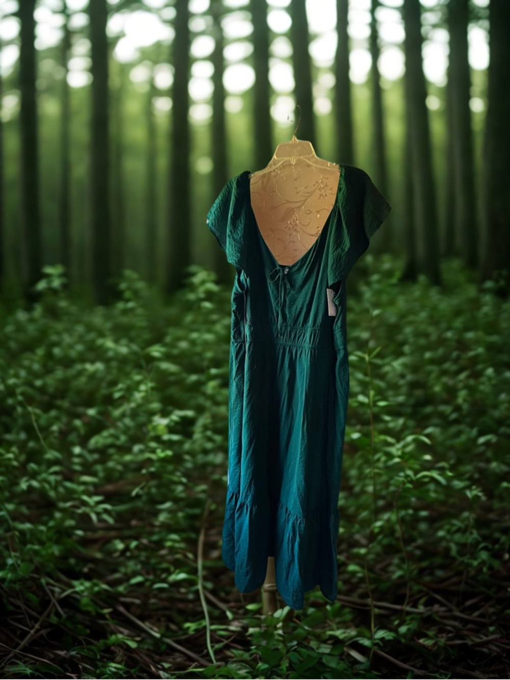 Nine West Deep Green Flutter Sleeve Maxi Dress